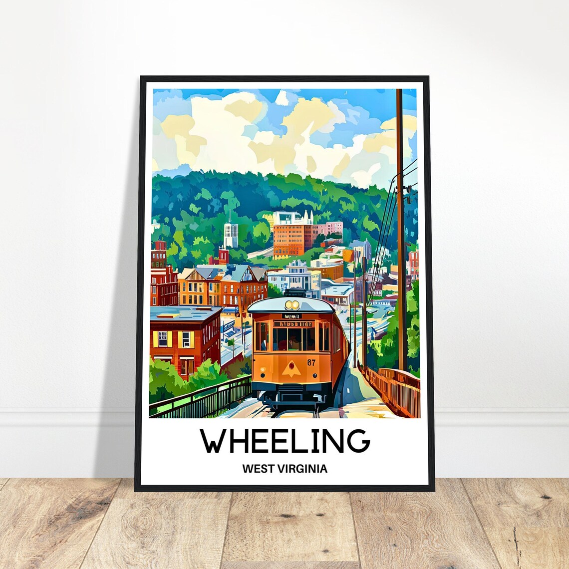 Wheeling West Virginia Vintage Trolley City Street Travel Poster