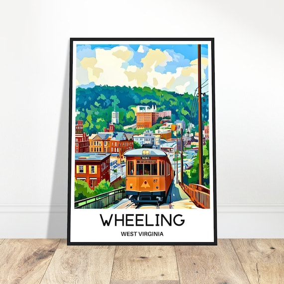 Wheeling West Virginia Vintage Trolley City Street Travel Poster