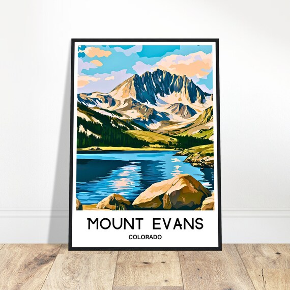Mount Evans Travel Print Poster Art America Lover Gift Wall Hanging Home Office Decor Colorado Illustration