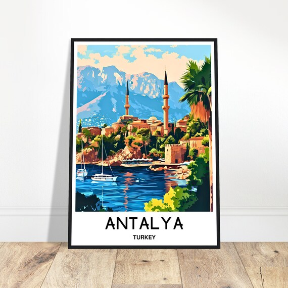 Antalya Travel Print Poster Turkish Art Turkey Lover Gift Wall Hanging Home Office Decor City Illustration