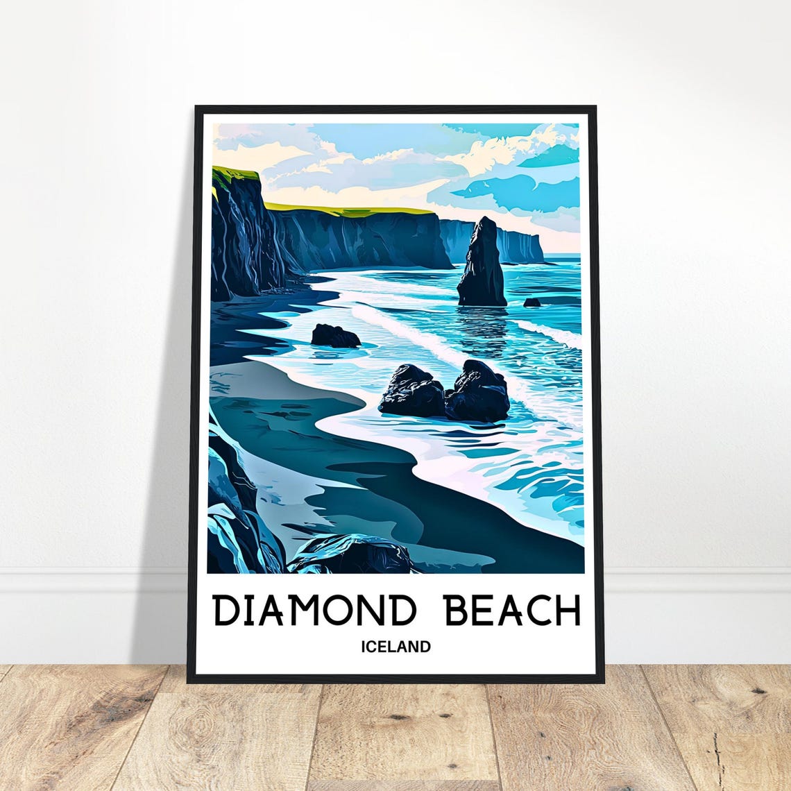 Diamond Beach Iceland Dramatic Cliffs And Ocean Waves Travel Poster