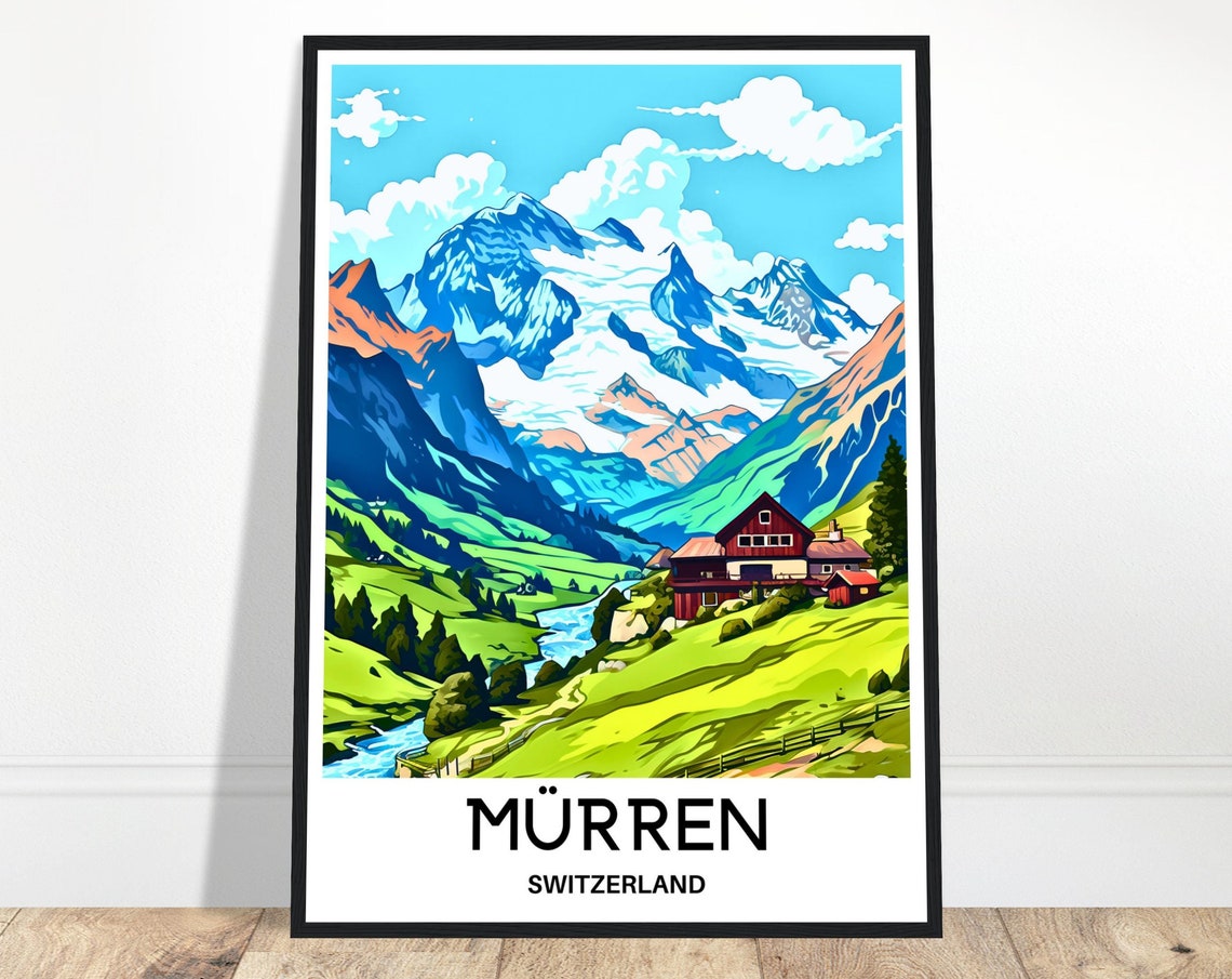 Murren Alpine Wooden Chalets Snowy Peaks Switzerland Alps Poster