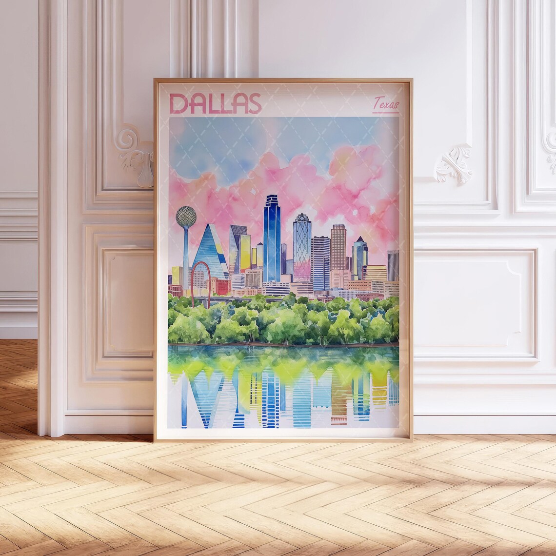 Dallas Texas Watercolor Travel Poster Art Print