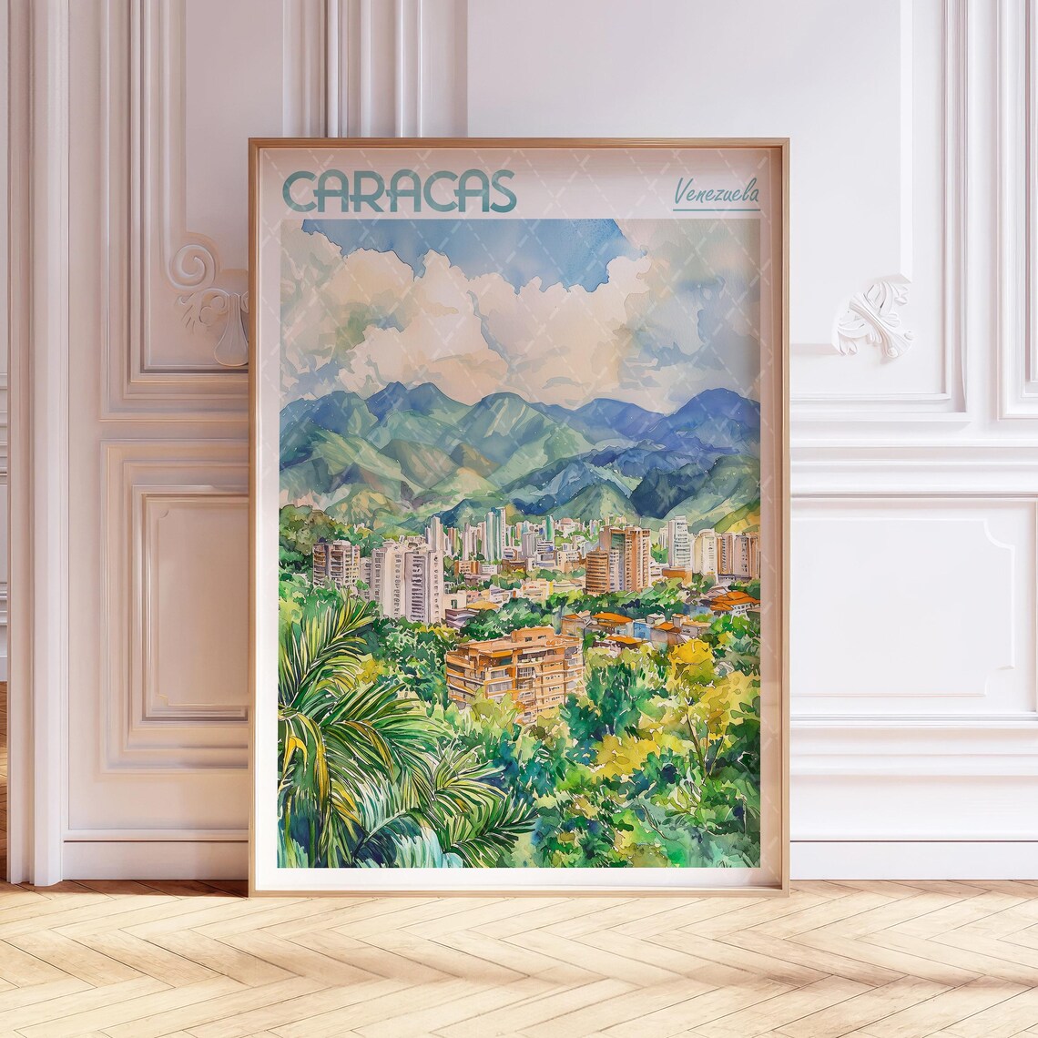 Caracas Watercolor Travel Poster, South America City