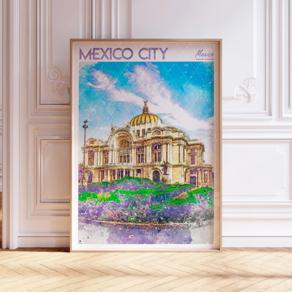 Mexico City Palacio De Bellas Artes Watercolor Travel Poster