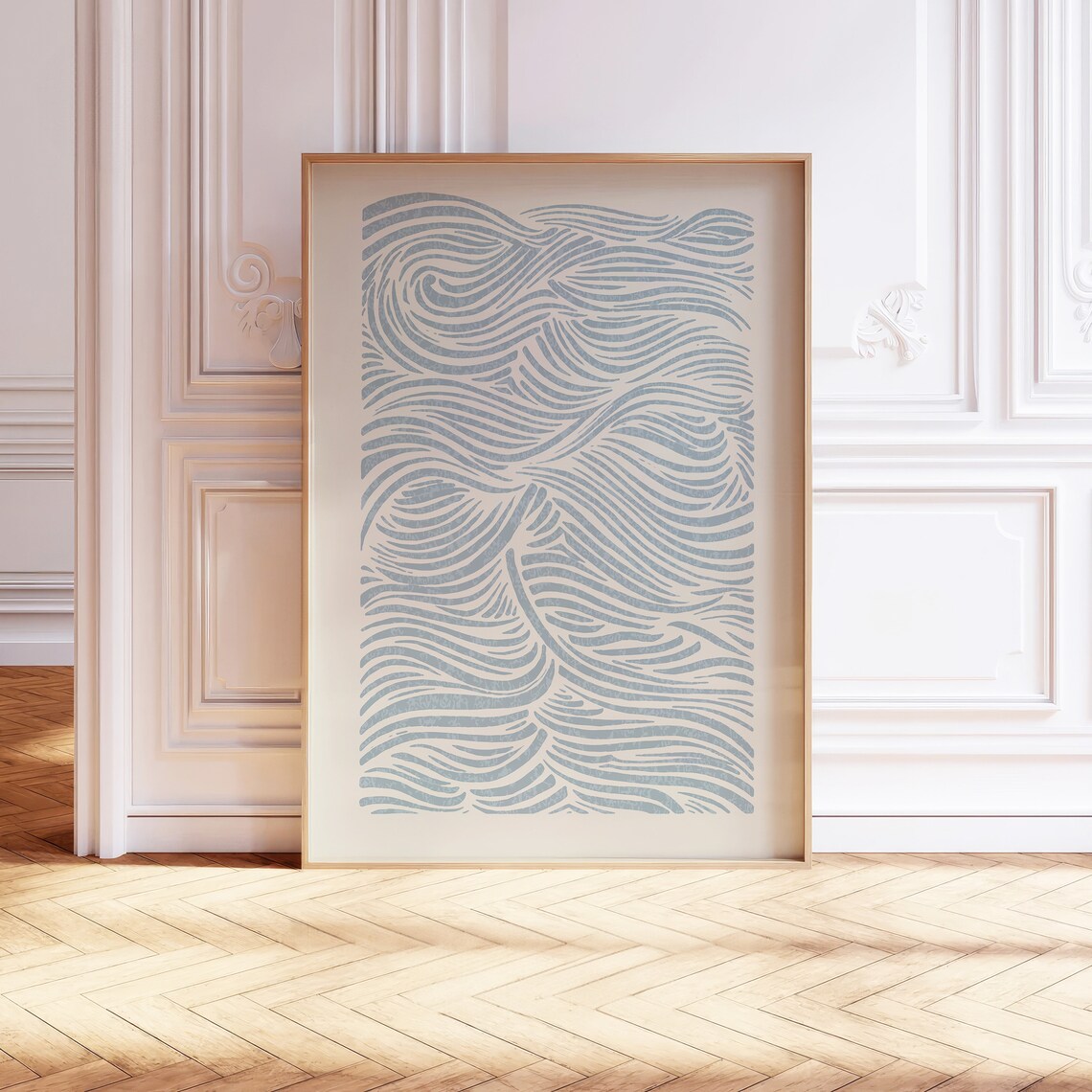 Beige and Sky Blue Waves Pattern Coastal Boho Poster