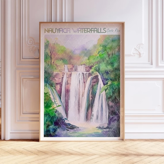 Nauyaca Waterfalls Costa Rica Watercolor Jungle Travel Poster Scene