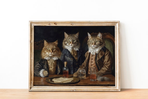 Cats Victorian Funny Vintage Painting Altered Art Cat Poster Royal Pet Renaissance Lover Gift Alter Eclectic Wall