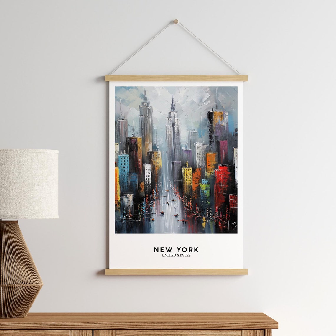 New York Cityscape Art Print Textured Oil Painting Style