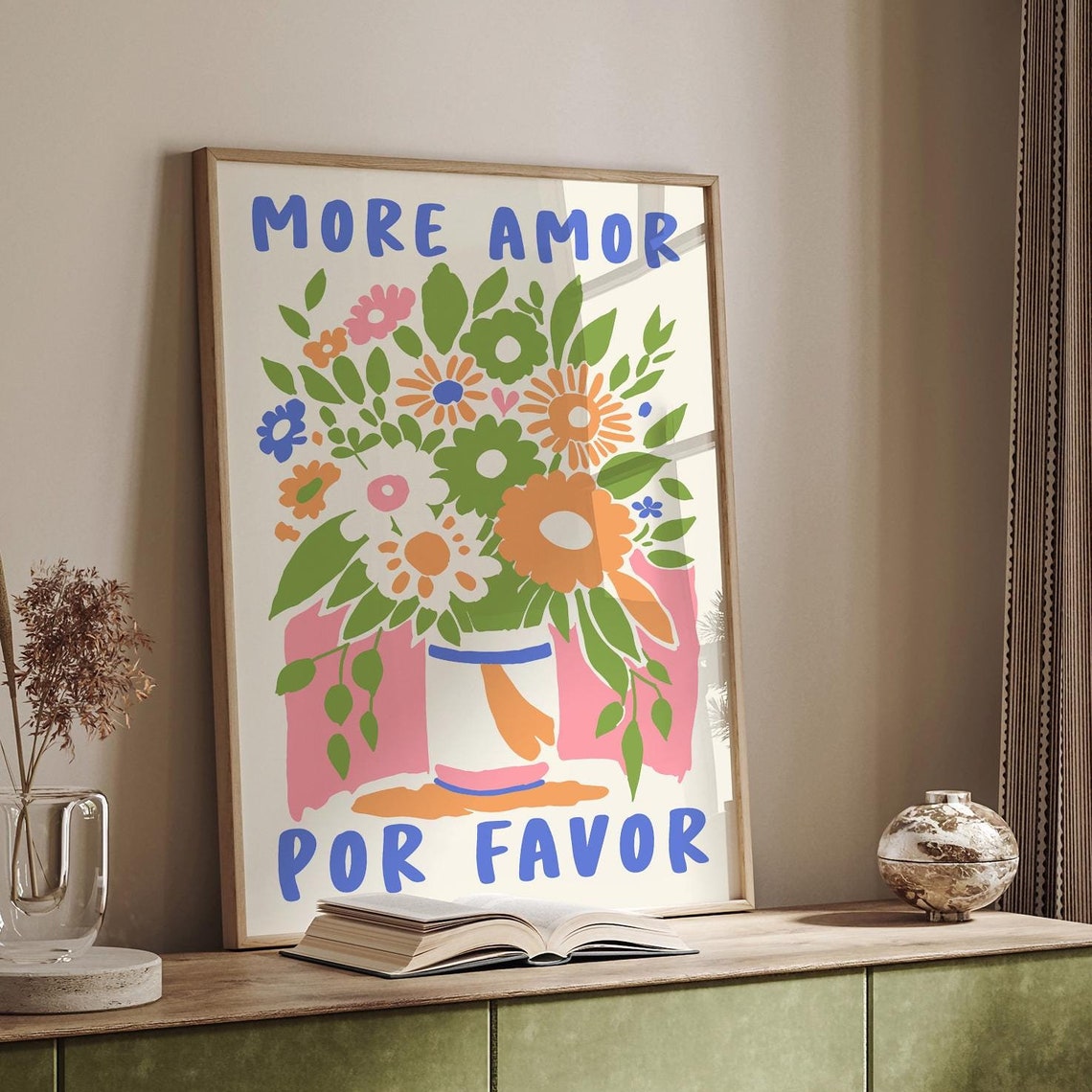 Bouquet Of Flowers Poster More Amor Por Favor Wall Art Modern Pastel Eclectic Print Art Love Quote Bedroom Wall Decor Botanical Poster
