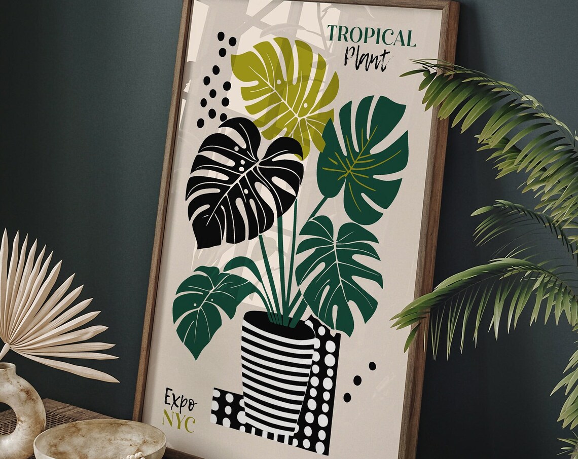 Lush Tropical Monstera Leaf Illustration Expo NYC Botanical Poster