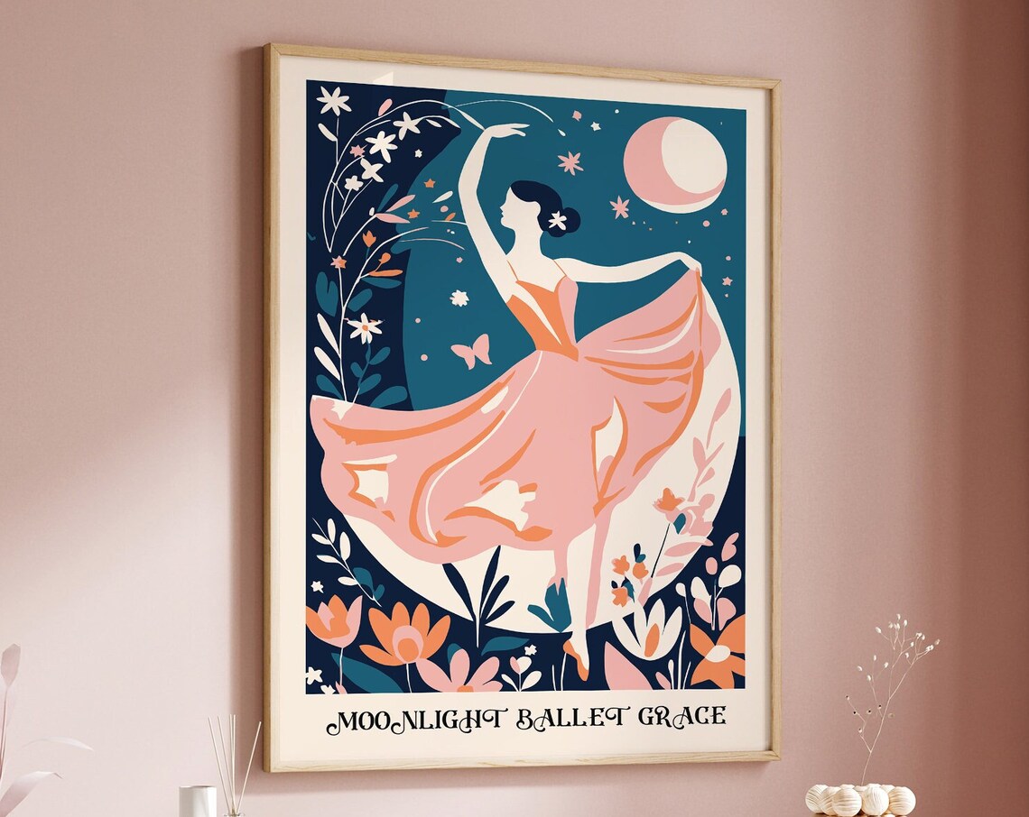Moonlight Ballet Grace Pink Dress Ballerina Floral Dance Poster - Image 6
