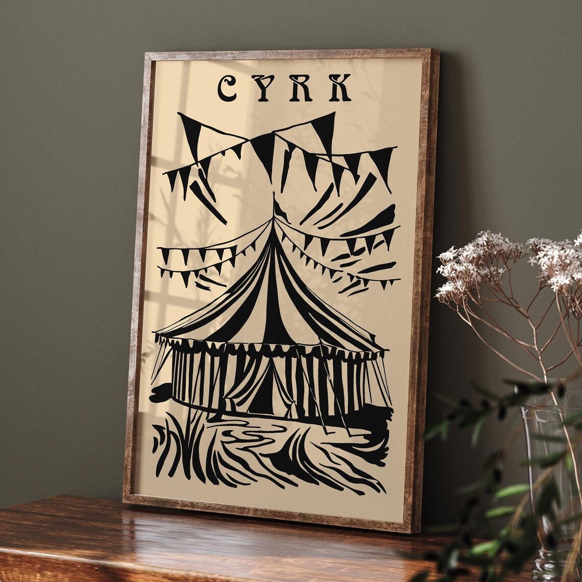 Vintage Monochrome CYRK Circus Tent Linocut Illustration Poster - Image 6