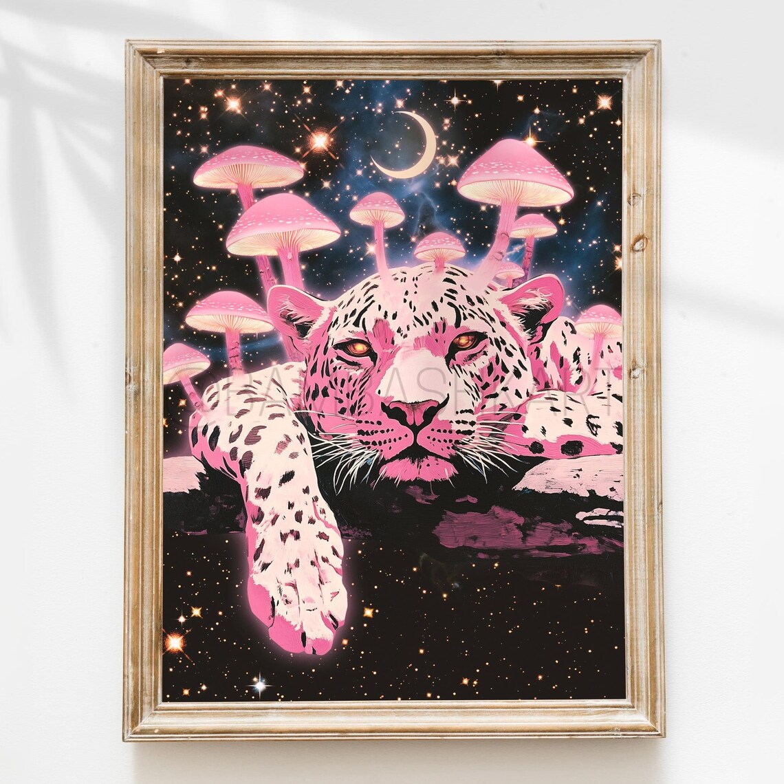 Pink Leopard Psychedelic Poster, Retro Animal Art