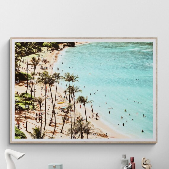 Hawaii Beach Aerial Photography Poster With Palm Trees and Turquoise Sea