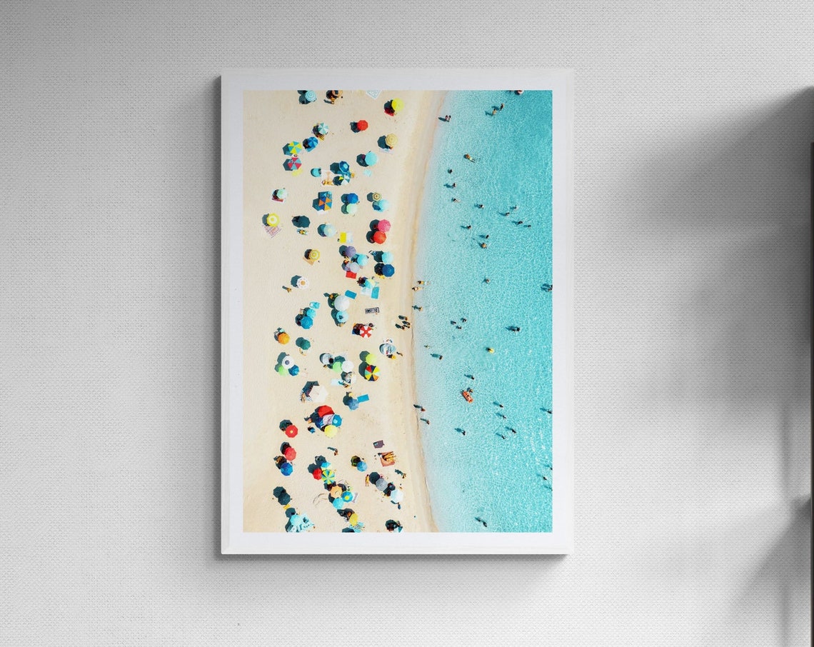 Aerial Beach Photography With Colorful Umbrellas Coast Print