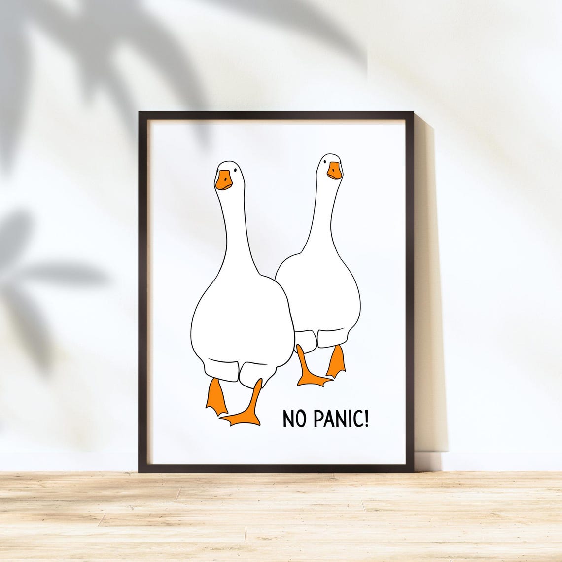 Funny Two Geese No Panic Minimalist Wall Art for Kids Room Decor