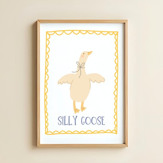 Silly Goose Print Nursery Wall Decor Pastel Kids Room Poster Cottage Core Trendy Art Cute Retro