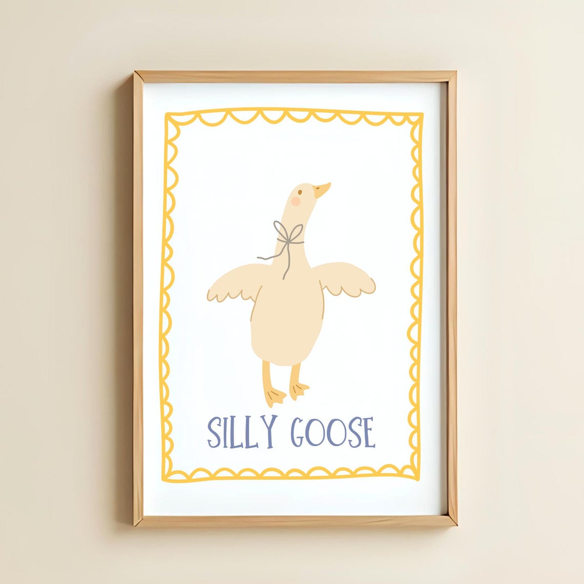 Silly Goose Yellow Scalloped Frame Cute Nursery Kids Room Poster