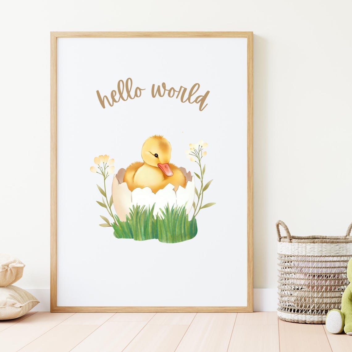 Hello World Sweet Baby Gosling Hatching From Egg Nursery Poster