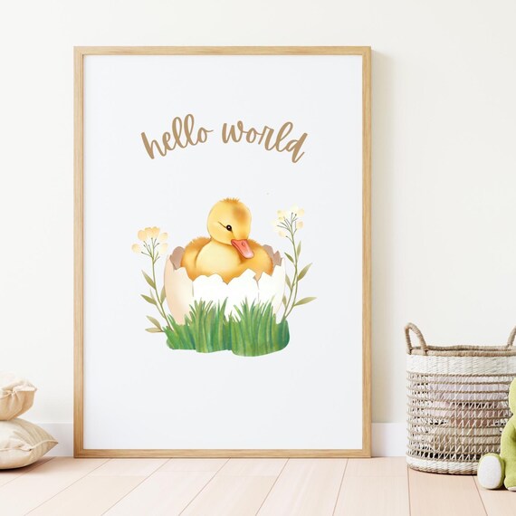 Hello World Sweet Baby Gosling Hatching From Egg Nursery Poster