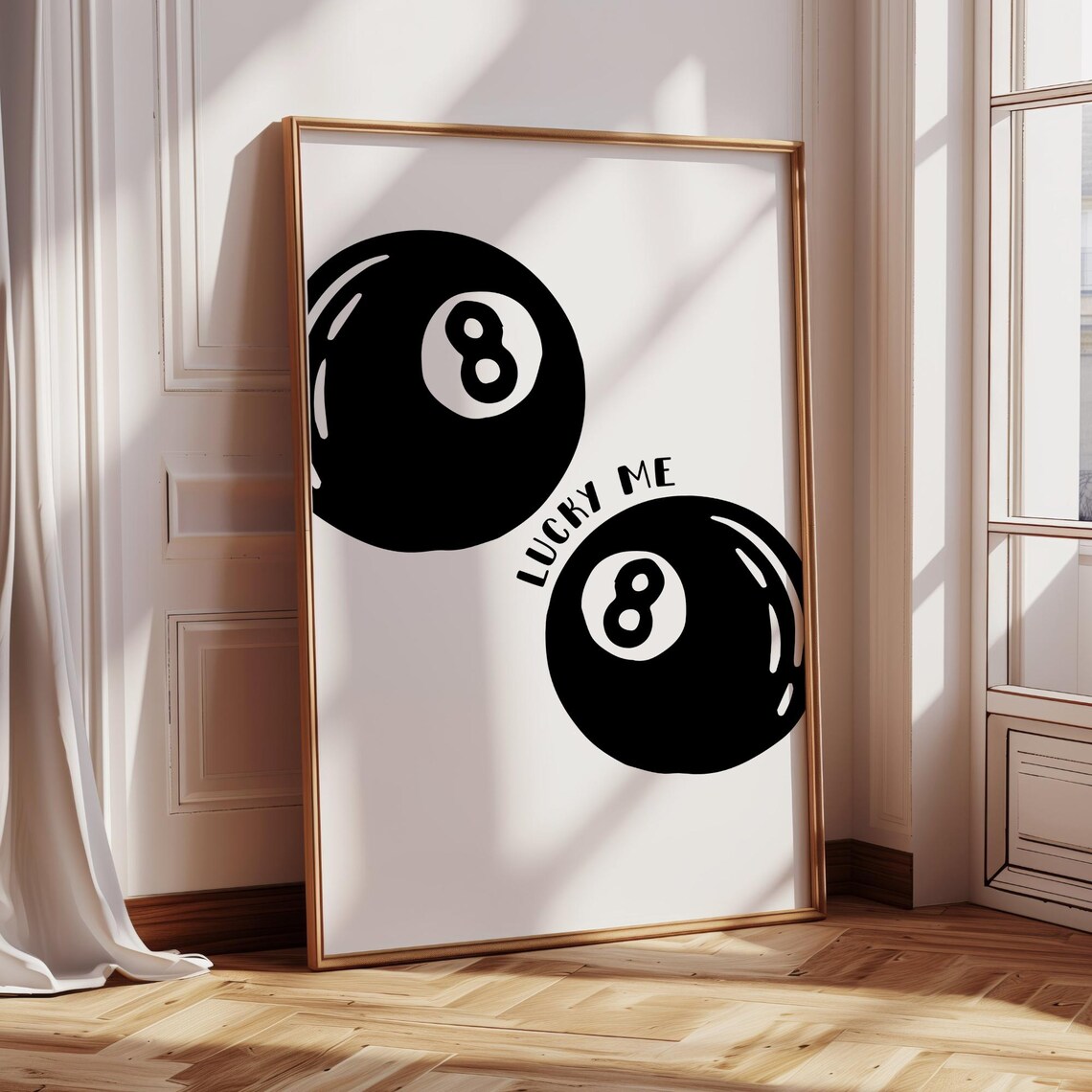 Lucky Me Twin 8 Balls Good Luck Pool Bar Cart Decor Wall Art