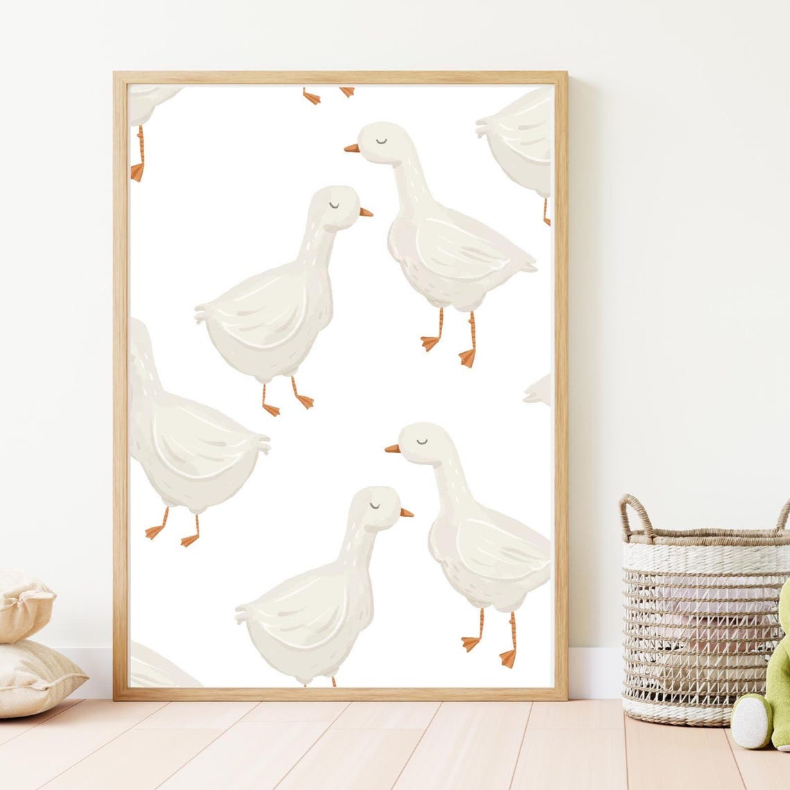 White Geese All Over Pattern Cute Modern Kids Nursery Wall Art