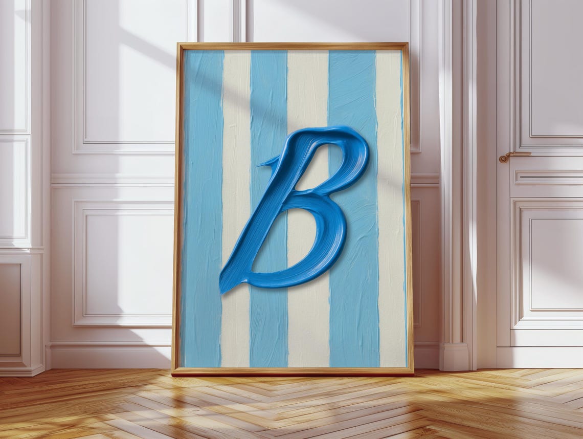 Personalized Blue Initial B Striped Letter Monogram Wall Decor Poster