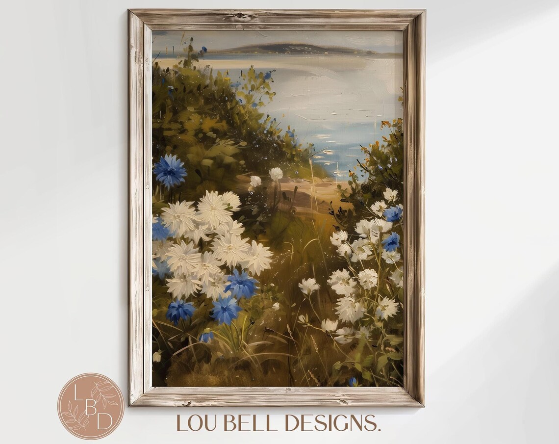 Coastal Wildflower Field by the Sea Impressionist Art Poster