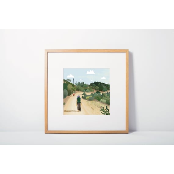 Nature Walk Hiking Scene, Daddy And Me Art Print