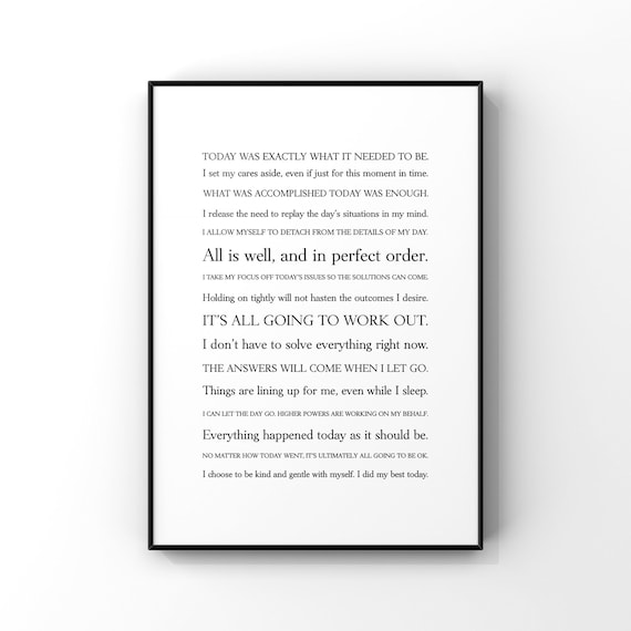 Evening Affirmations Poster Let Go and Rest Inspirational Bedtime Quote Art