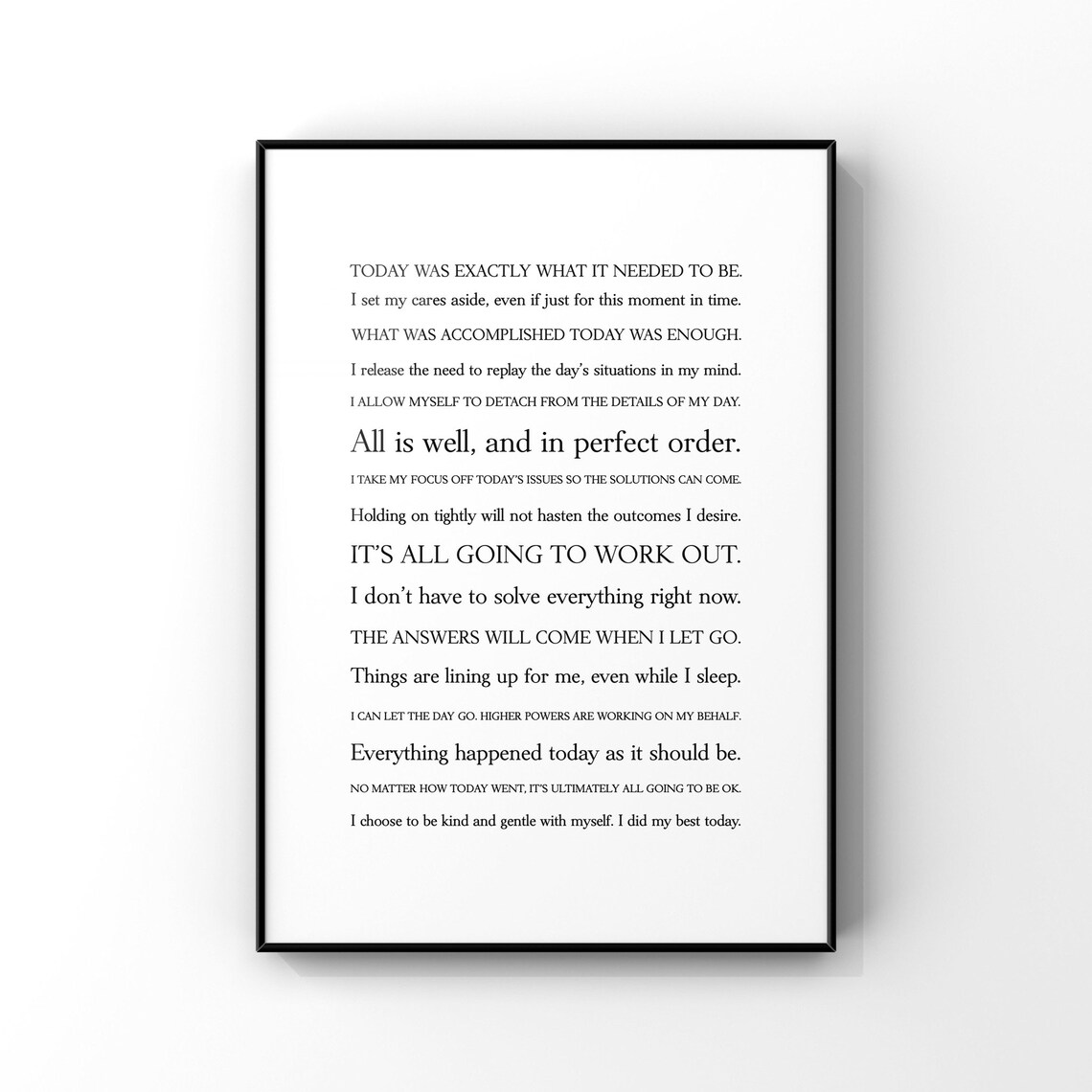 Evening Affirmations Poster Let Go and Rest Inspirational Bedtime Quote Art
