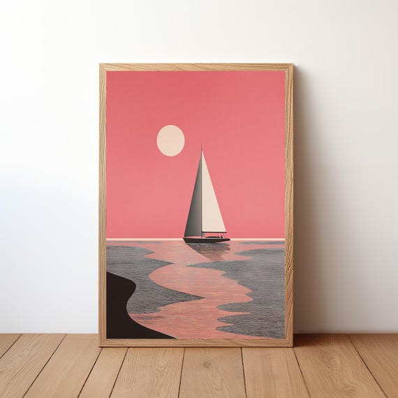 Sailboat Poster Minimalist Modern Nautical Wall Art Simple Ocean Boat Print Coastal Decor For Sailor Sea Lover Gift Illustration Sl20