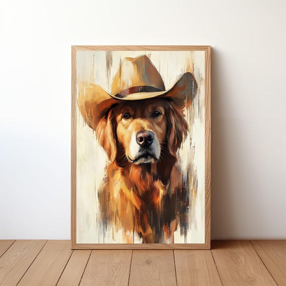 Cowboy Dog Wall Art Western Print Rustic Farmhouse Decor Funny Painting Pet Artwork Lover Gift Poster Dog31