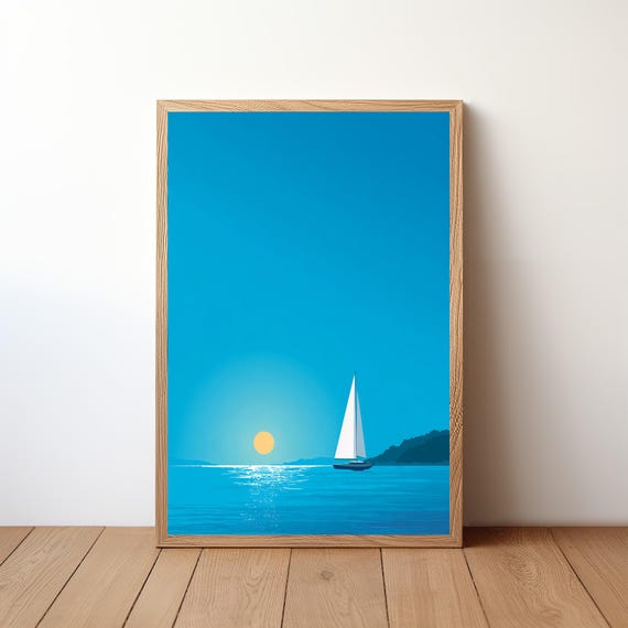 Sailboat Poster Minimalist Modern Nautical Wall Art Simple Ocean Boat Print Coastal Decor For Sailor Sea Lover Gift Illustration Sl7