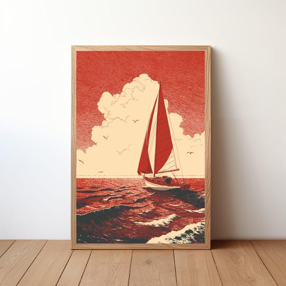Sailboat Poster Minimalist Modern Nautical Wall Art Simple Ocean Boat Print Coastal Decor For Sailor Sea Lover Gift Illustration Sl31