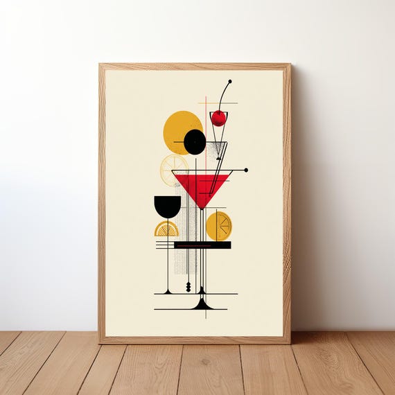 Cocktail Bar Wall Art Print Minimalist Modern Vector Drink Poster Home Decor Mixology Bartender Gift Kitchen Illustration Bar1