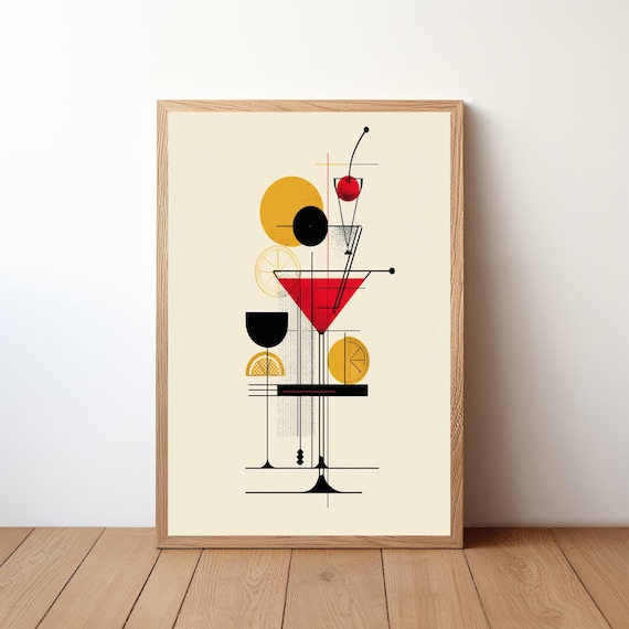 Mid Century Modern Abstract Cocktail Bar Geometric Art Poster