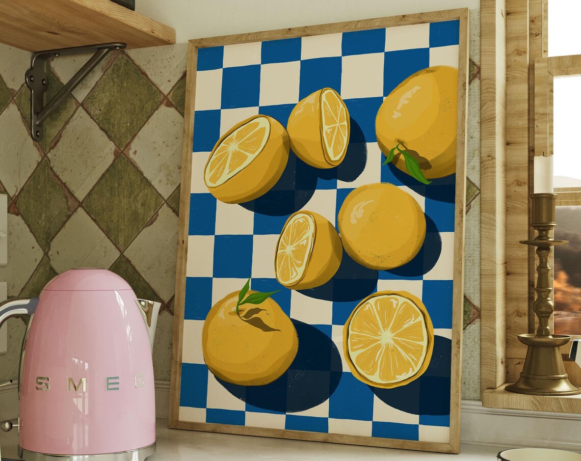 Lemon Fruit Market Abstract Poster, Kitchen Art
