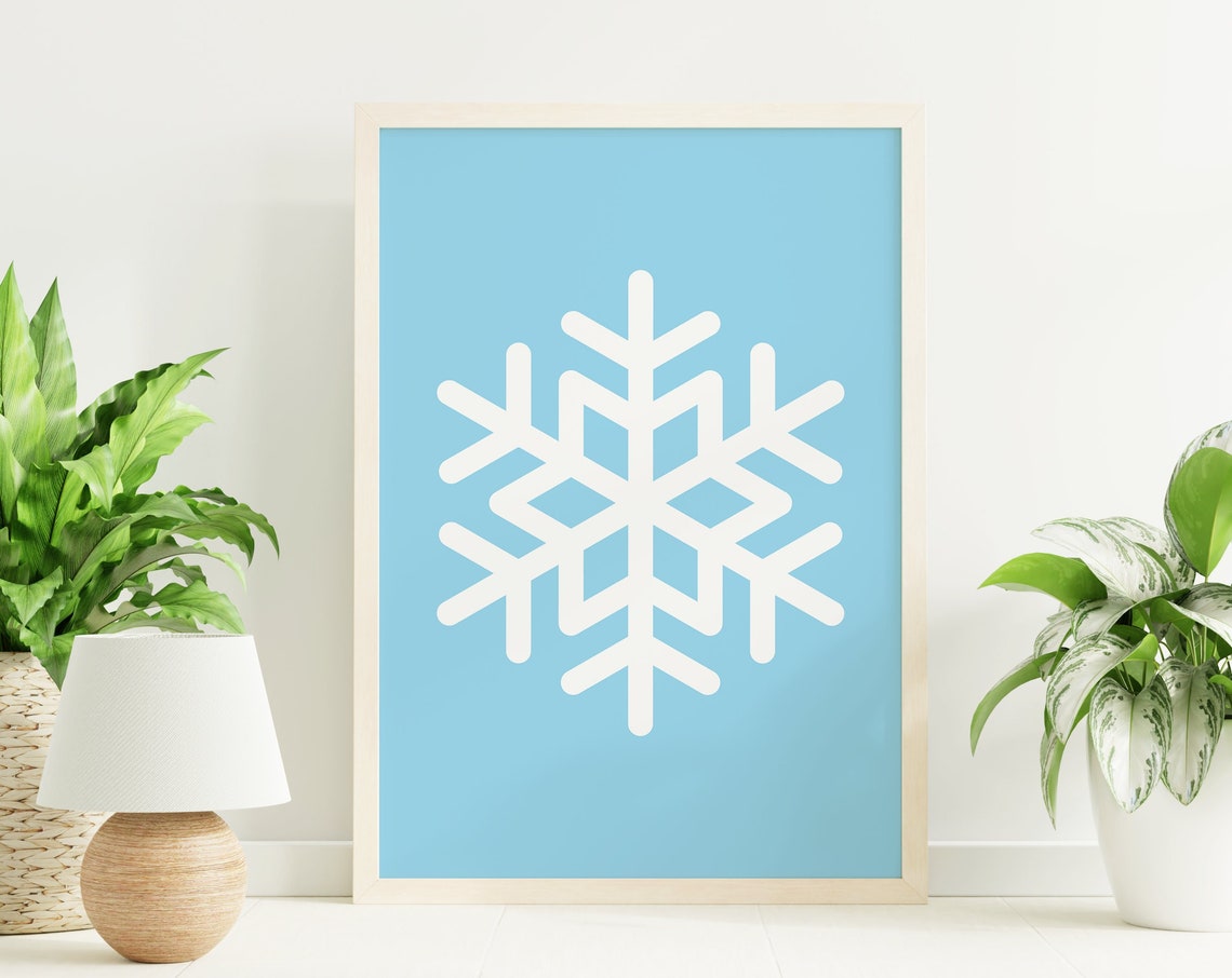 Blue Snowflake Print Art Cute Christmas Decor Blue Winter Holiday Wall Art