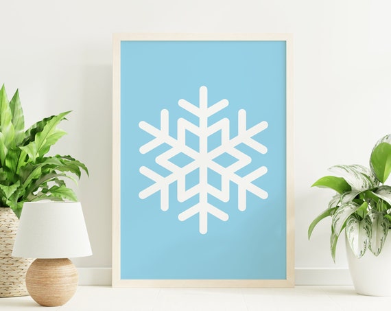 Blue Snowflake Print Art Cute Christmas Decor Blue Winter Holiday Wall Art