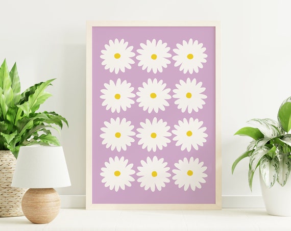 Purple Daisy Print Art Flower Wall Art Purple Daisies Floral Art Print Cute Trendy Wall Art