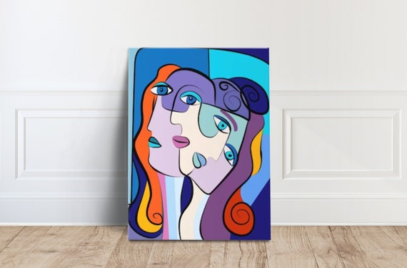 Picasso Style Woman Portrait Canvas Wall Art Cubism Surrealism Print On Poster