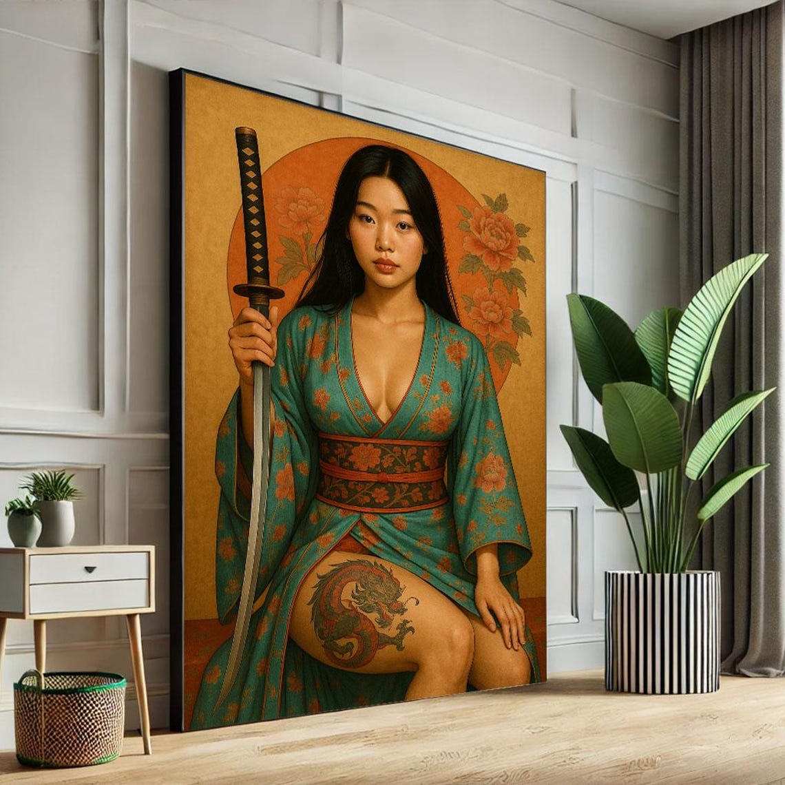 Noble Samurai Woman Canvas Wall Art Print Japaneseinspired Living Room Decor Statement Piece