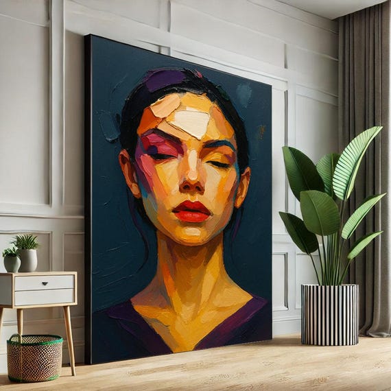 Captivating Female Portrait Canvas Wall Art Print Vibrant Bedroom Decor Statement Piece