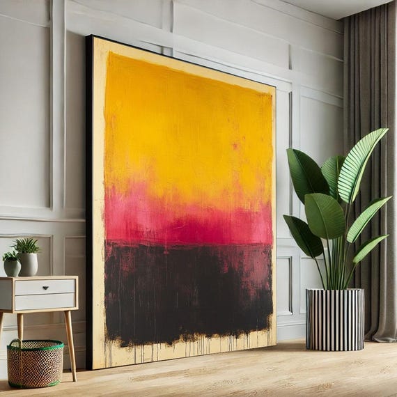 Mark Rothko Inspired Yellow And Pink Canvas Bold Color Field Painting For Modern Living Room Decor