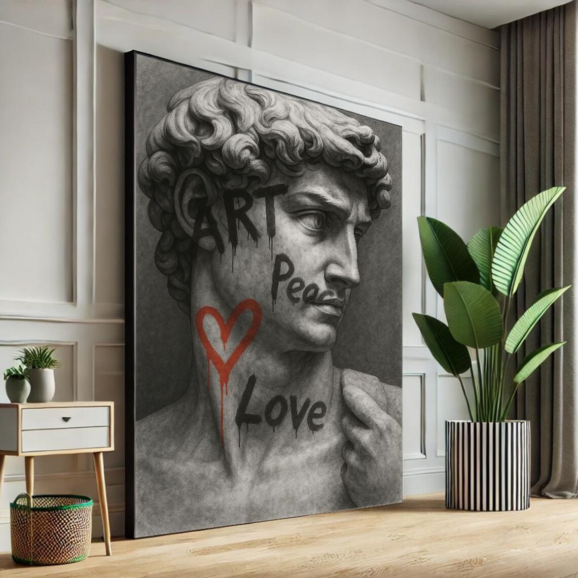 Michelangelo David Graffiti Street Art Peace Love Heart Poster