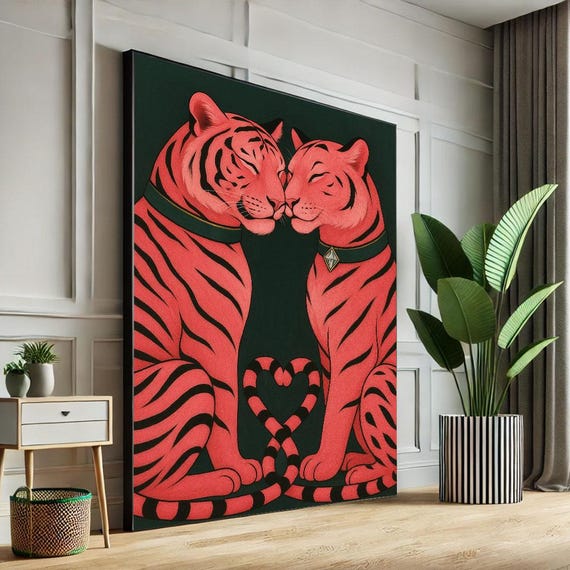 Romantic Tiger Couple Canvas Wall Art Print Bold Pop Living Room Decor Statement Piece