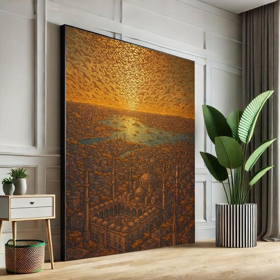 Majestic Istanbul Sunset Golden Mosques Skyline Abstract Poster