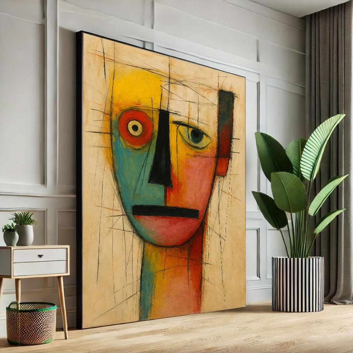 Colorful Cubist Geometric Face Red Eye Abstract Modern Poster